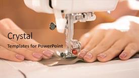  Presentation with sewing needle - Presentation design enhanced with seam - hands of seamstress holding background and a coral colored foreground