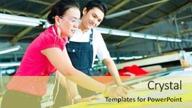  Presentation with worker - PPT theme consisting of seamstress and worker or production background and a yellow colored foreground