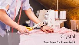  Presentation with fabric - Presentation having seamstress-dressmaker-cutting-fabric background and a lemonade colored foreground