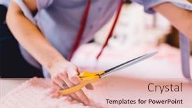  Presentation with fabric - Presentation theme featuring seamstress-dressmaker-cutting-fabric background and a coral colored foreground