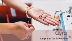  Presentation with needles - Presentation theme enhanced with seamstress-dressmaker-woman-with-needles background and a coral colored foreground