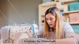  Presentation with sewing machine - PPT theme consisting of seamstress-dressmaker-woman-working background and a coral colored foreground