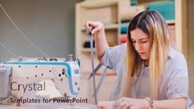  Presentation with sewing machine - Slide set enhanced with seamstress-dressmaker-woman-working background and a coral colored foreground