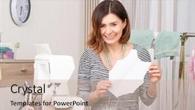  Presentation with newest wheelchairs for students - Slide set enhanced with seamstress holding newest working template background and a soft green colored foreground