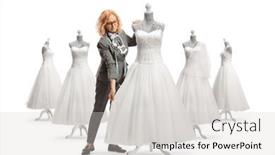  Presentation with mannequin - Slides featuring seamstress-measuring-a-bridal-gown background and a light gray colored foreground