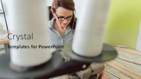  Presentation with machine shop - PPT theme consisting of seamstress-sews-colorful-decorative-fabric background and a light gray colored foreground