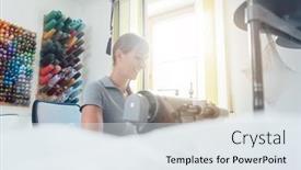  Presentation with tailoring - Theme with seamstress-sews-on-sewing-machine background and a sky blue colored foreground