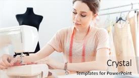  Presentation with notebook paper pieces of ready - PPT layouts consisting of seamstress sews on the sewing background and a  colored foreground