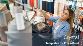  Presentation with textile - Slide set consisting of seamstress-takes-fabric-roll background and a ocean colored foreground