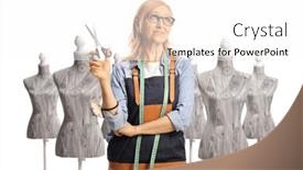  Presentation with mannequin - Presentation design with seamstress-with-mannequin-dolls-holding background and a white colored foreground