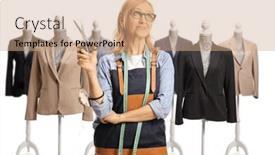  Presentation with mannequin - Slide set having seamstress-with-mannequin-dolls-standing background and a coral colored foreground