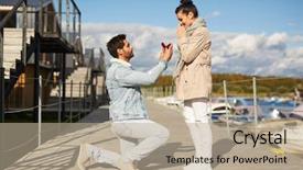 Presentation with love between man and woman - Presentation enhanced with seaport - serious handsome young man background and a mint green colored foreground