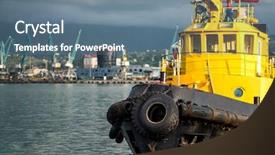  Presentation with black and yellow - Slide set having seaport logistics - black and yellow vessel moored background and a ocean colored foreground