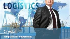  Presentation with wholesale - Colorful PPT theme enhanced with seaport logistics - mature manager and dock cranes backdrop and a teal colored foreground