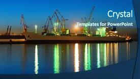  Presentation with cargo ship - Slide deck with seaport with cranes and cargo background and a ocean colored foreground