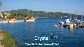  Presentation with seaport - Theme consisting of seaport with ships under blue background and a ocean colored foreground