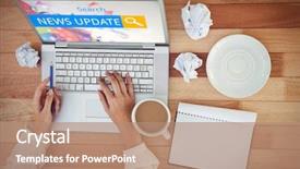  Presentation with search button searching information online - Audience pleasing PPT layouts consisting of search bar in which news backdrop and a coral colored foreground