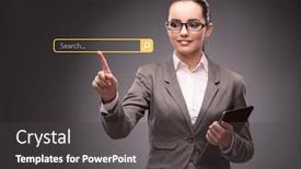  Presentation with search - Cool new presentation theme with search-concept-with-businessman-pressing backdrop and a dark gray colored foreground