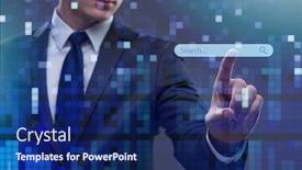  Presentation with search button searching information online - Cool new slides with search-concept-with-businessman-pressing backdrop and a navy blue colored foreground