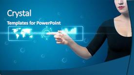  Presentation with high tech - Presentation design enhanced with search connection - businesswoman pressing high tech type background and a  colored foreground