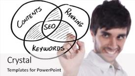  Presentation with whiteboard - Slide deck featuring search engine optimization - businessman writing a seo diagram background and a light gray colored foreground