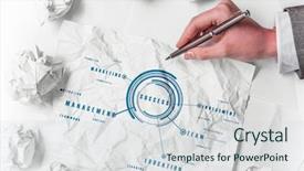  Presentation with social media job search - Presentation theme featuring search of good idea mixed background and a  colored foreground