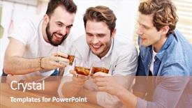  Presentation with fun - Presentation theme with search party - cheerful friends having fun background and a coral colored foreground