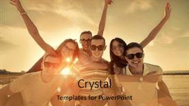  Presentation with beach party - PPT theme featuring search party - friends fun on the beach background and a  colored foreground