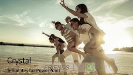  Presentation with beach party - PPT theme consisting of search party - friends fun on the beach background and a  colored foreground