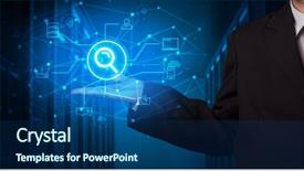  Presentation with cloud technology - Slide set featuring search project - man holding hologram projection displaying background and a ocean colored foreground