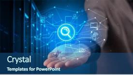  Presentation with cloud technology - Slide set featuring search project - man holding hologram projection displaying background and a ocean colored foreground