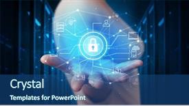  Presentation with hologram - Presentation theme featuring search project - woman holding hologram projection displaying background and a ocean colored foreground