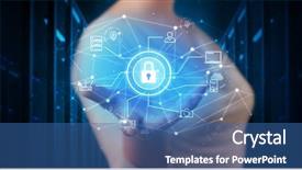  Presentation with cloud technology - Beautiful slide set featuring search project - woman holding hologram projection displaying backdrop and a ocean colored foreground