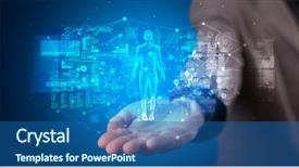  Presentation with hologram - Presentation with search project - young person holding hologram projection background and a ocean colored foreground