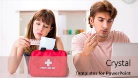  Presentation with first aid kit - Beautiful PPT layouts featuring search rescue - young family getting treatment backdrop and a coral colored foreground