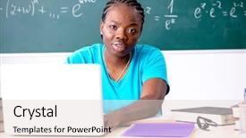  Presentation with black female - Slides featuring search sientific - black female student in front background and a  colored foreground