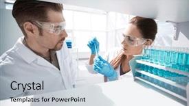  Presentation with limited work ability - Colorful slide deck enhanced with search sientific - close up two researchers work backdrop and a lemonade colored foreground