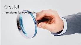  Presentation with magnifying glass - Audience pleasing PPT theme consisting of search sientific - magnifying glass in hand isolated backdrop and a light gray colored foreground