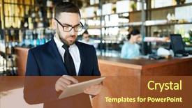  Presentation with data - Colorful slide deck enhanced with searching data in the net backdrop and a tawny brown colored foreground