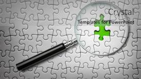  Presentation with last - Presentation design featuring searching for missing last puzzle piece with a magnifying glass background and a light gray colored foreground