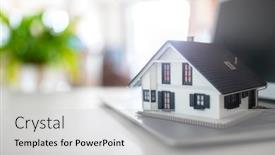  Presentation with new home - PPT theme enhanced with searching-for-real-estate background and a light gray colored foreground