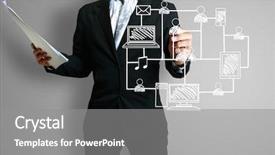  Presentation with social - Beautiful slides featuring searching information - business man drawing social network backdrop and a gray colored foreground
