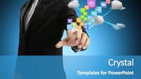  Presentation with artificial neural network structure fragment - Cool new presentation theme with searching information - businessman social network structure backdrop and a teal colored foreground