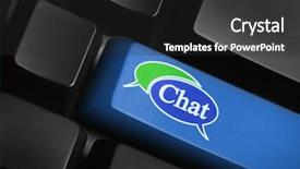  Presentation with chat - PPT theme featuring searching information - chat computer key background and a dark gray colored foreground