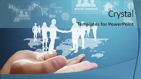  Presentation with hand palm - Presentation design consisting of searching information - open palm hand social network background and a  colored foreground