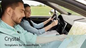  Presentation with driving road - Theme featuring searching location on map background and a light blue colored foreground