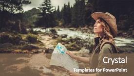 Presentation with direction - Slide set consisting of map near wild mountain river background and a coral colored foreground