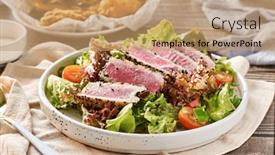  Presentation with tuna - Presentation theme enhanced with seared-ahi-tuna-tataki-salad background and a coral colored foreground