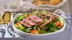  Presentation with tuna - PPT layouts enhanced with seared-ahi-tuna-tataki-salad background and a coral colored foreground