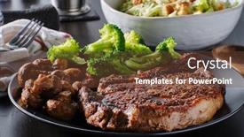  Presentation with steak - Presentation theme featuring seared-ribeye-steak-with-broccoli background and a tawny brown colored foreground
